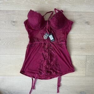 Lovehoney Chemise Lace and Mesh Teddy Lingerie Wine 1X 2X New With Tags